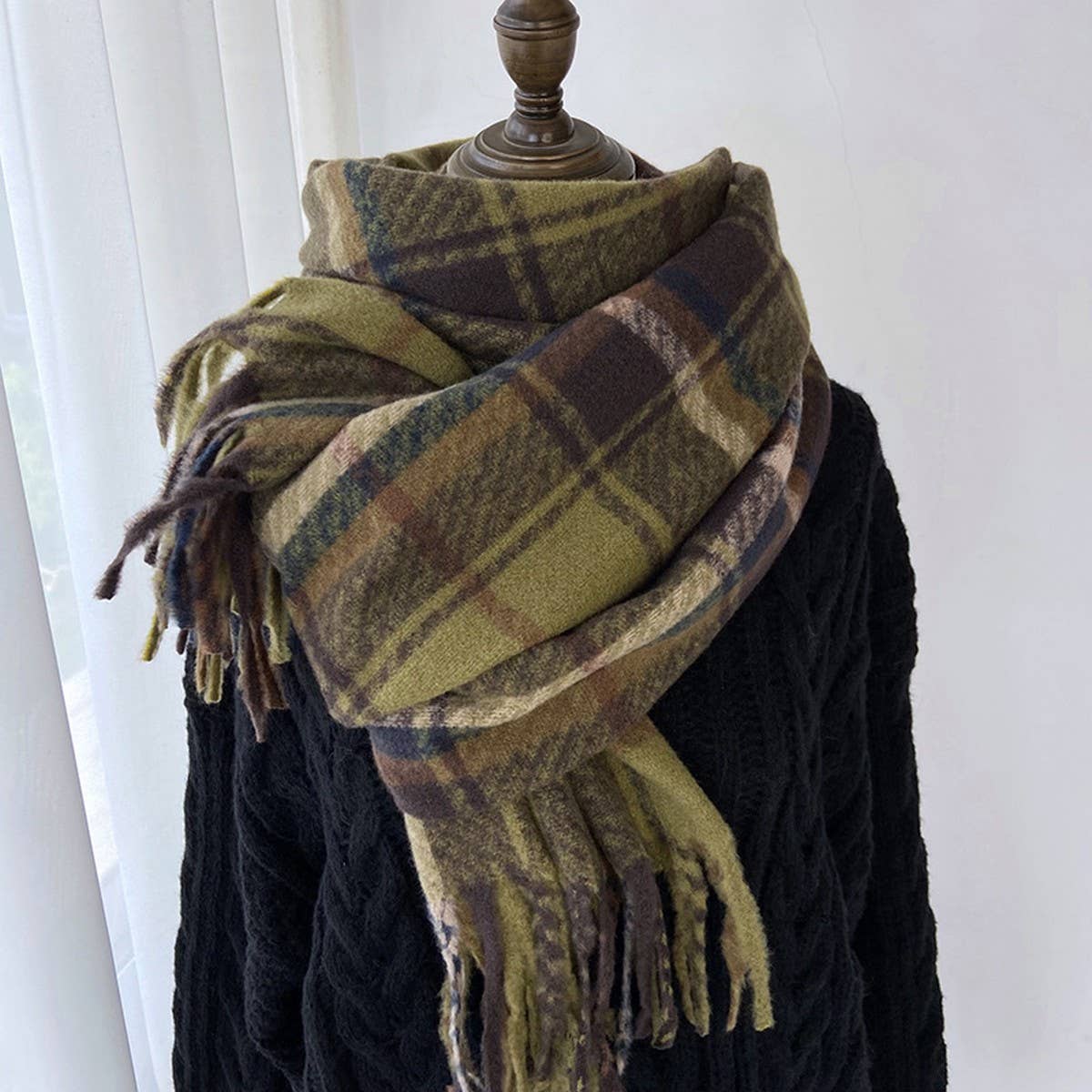 Plaid Thick Scarf ??Winter Warm Shawl with Tassels_CWASC1462