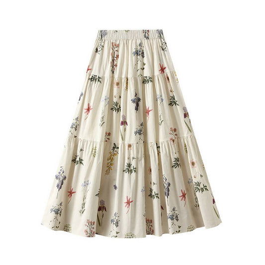 Sweet Floral A-Line Elastic Waist Midi Skirt