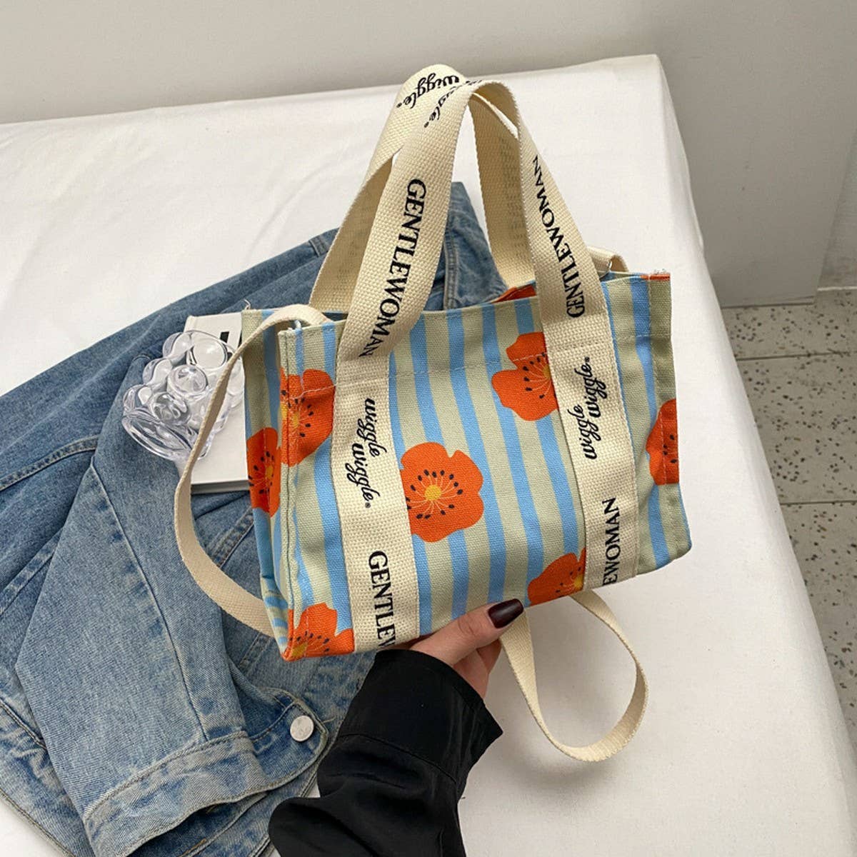 CUTE BEAR COLORFUL LETTER PRINT CANVAS BAG_CWAB2684