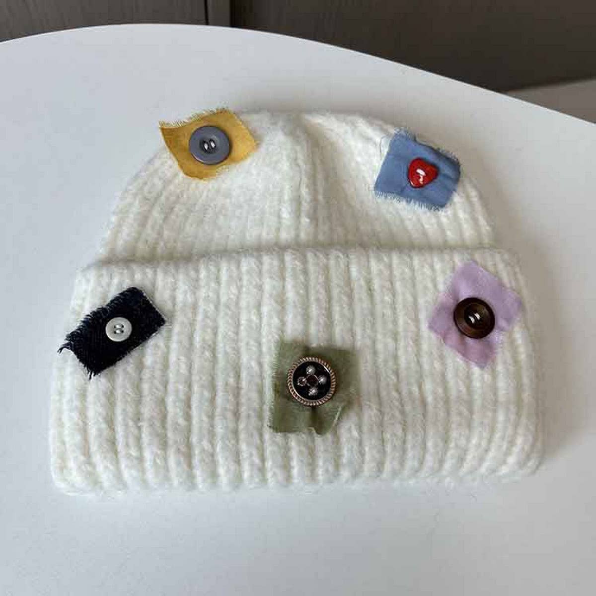 WARM PATCH BUTTON KNIT HAT_CWAB2908