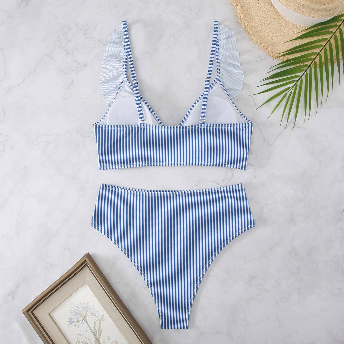 High-Waisted V-Neck Ruffled Bikini Swimsuit