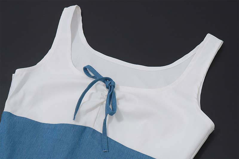 U-neck low-cut color-blocked short halter top