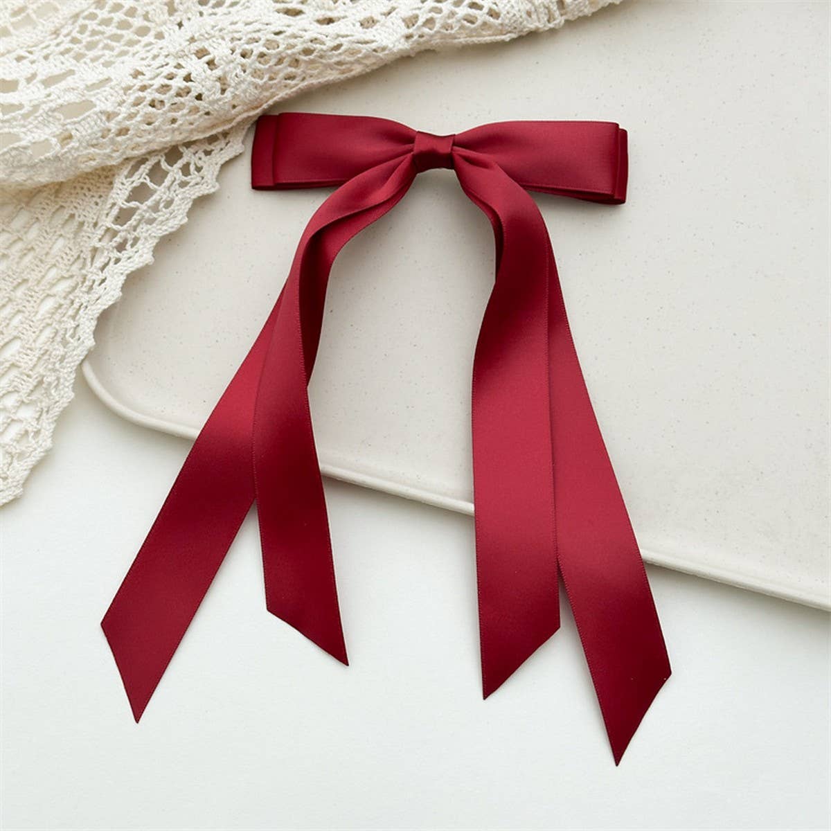 DOUBLE-LAYER BOW RIBBON TASSEL HAIR ACCESSORIES