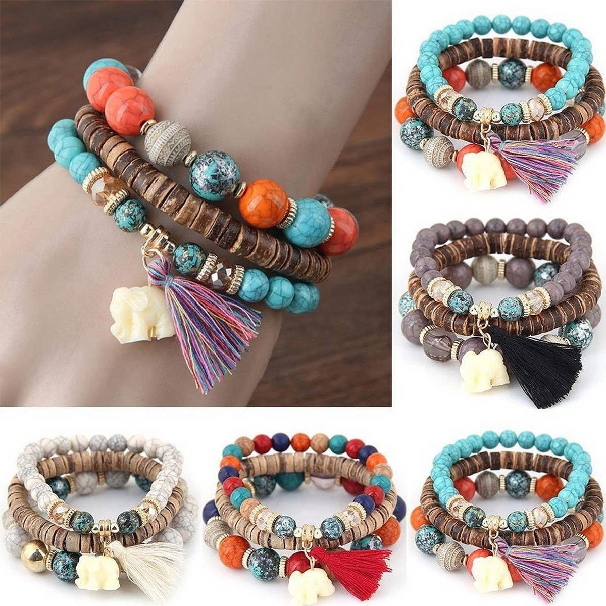 STYLISH ELEPHANT TASSEL MULTI-LAYER BRACELET_CWASC0691