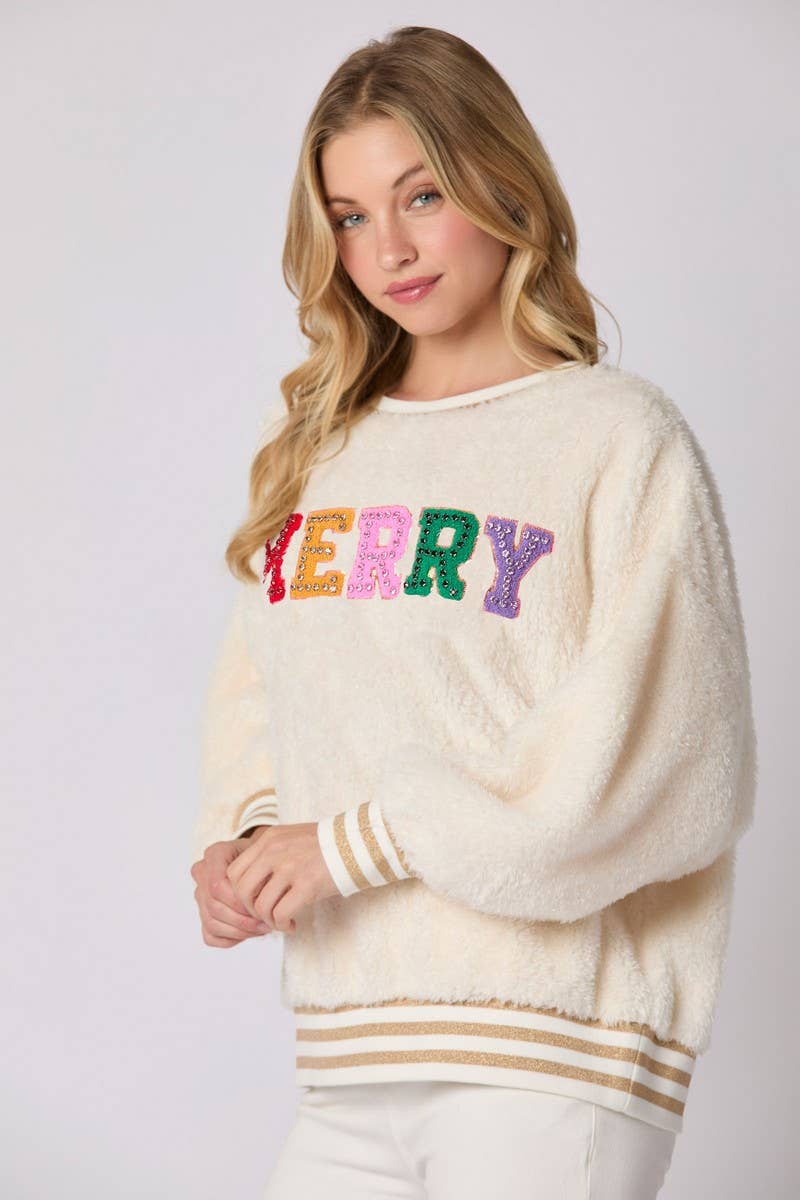 CWOSWL07754_CHRISTMAS LETTER RHINESTONE PULLOVER SWEATSHIRT