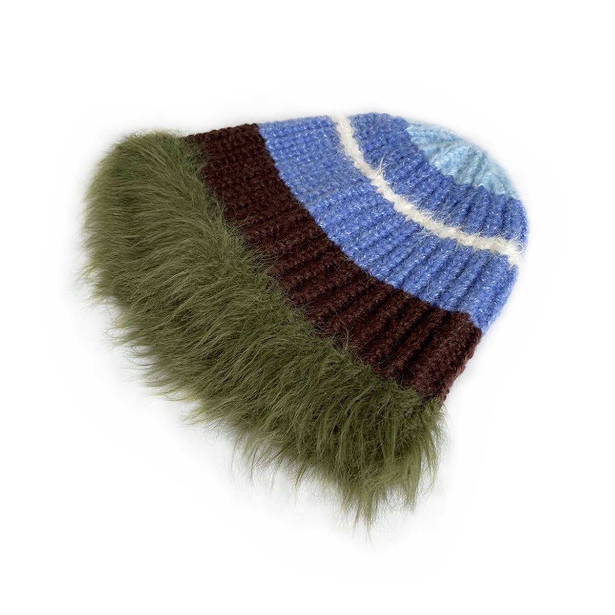 STRIPED COLORBLOCK PLUSH EDGE WOMEN'S KNITTED HAT_CWAH2062