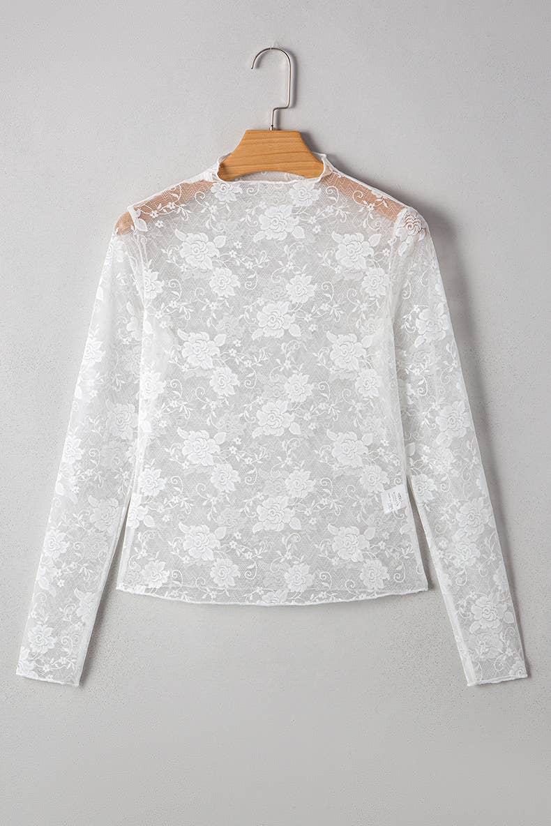 Fashionable and trendy lace mesh slim-fit top