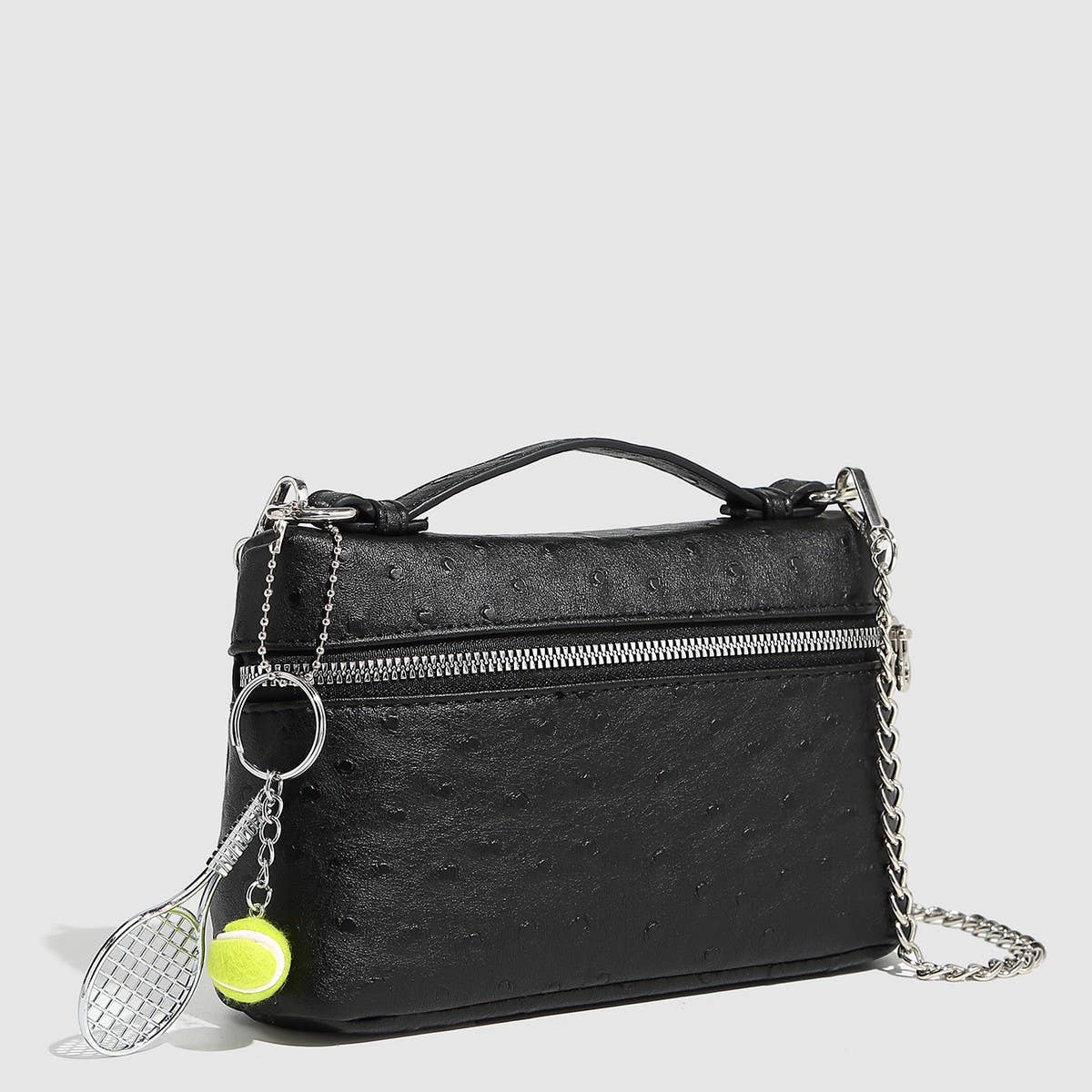 Racing Style Ostrich Grain Shoulder Bag_CWAB5724