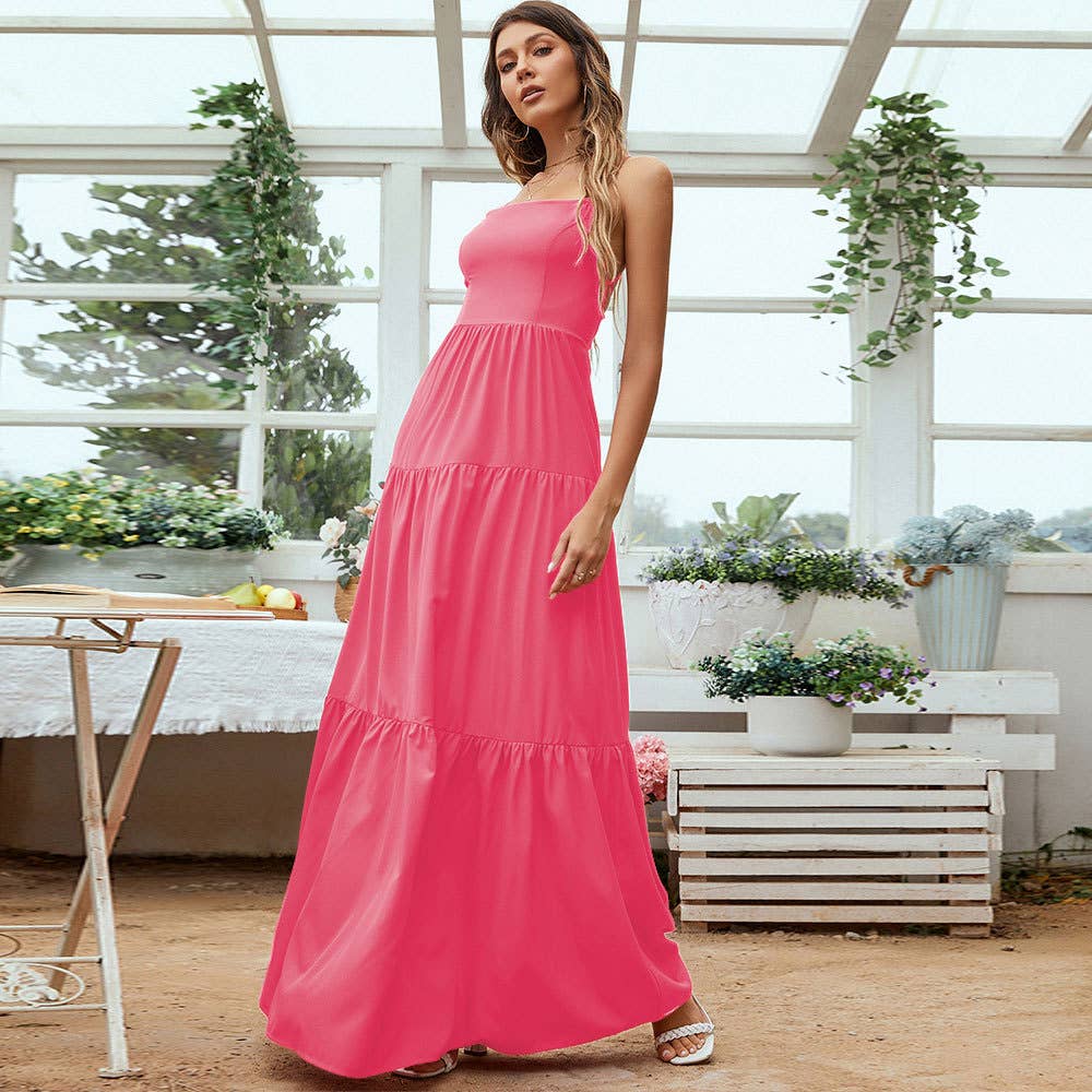 Waistband halter temperament swing long dress