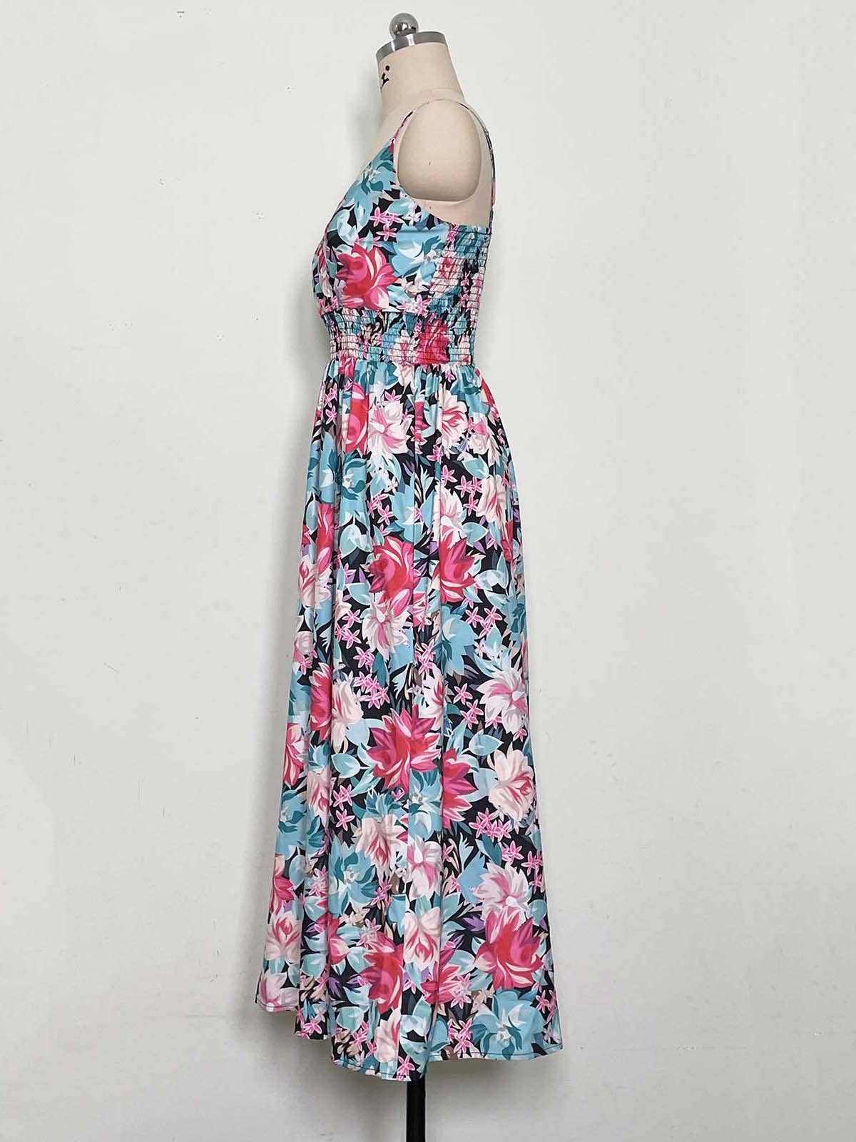 PRINTED HALTER V-NECK WAIST DRESS