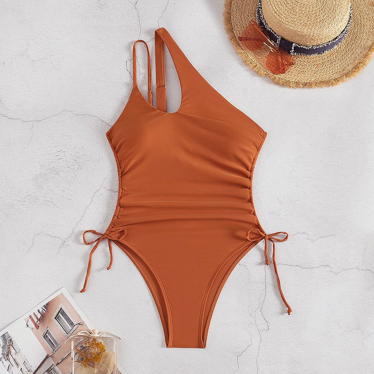 ONE-SHOULDER HOLLOW SLIM ONE-PIECE SWIMSUIT_CWMW0619