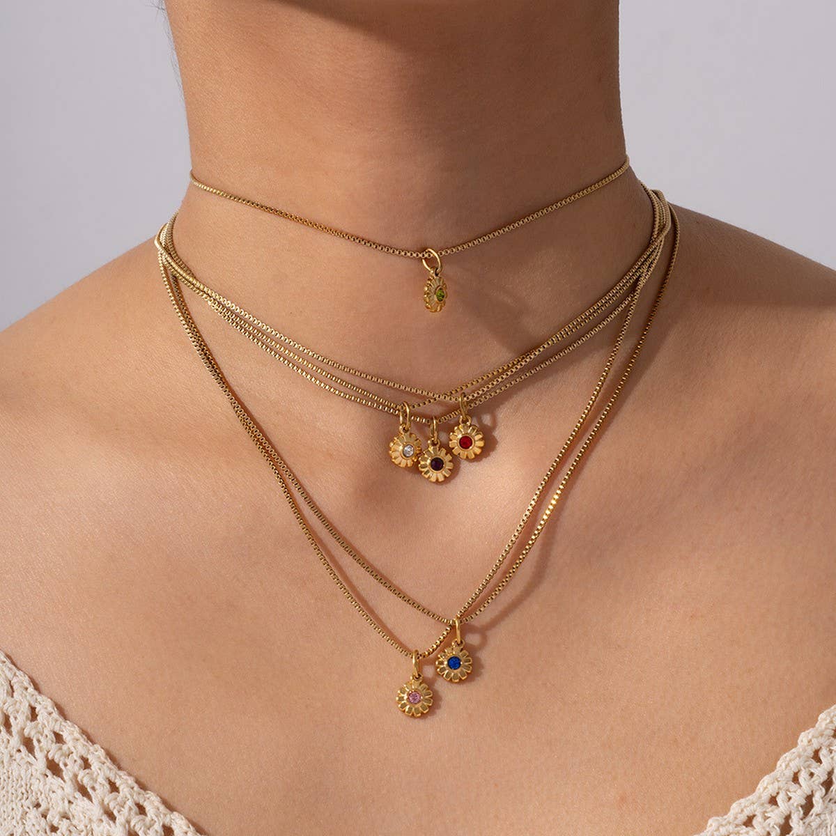 Minimalist Stainless Steel Monthly Stone Necklace