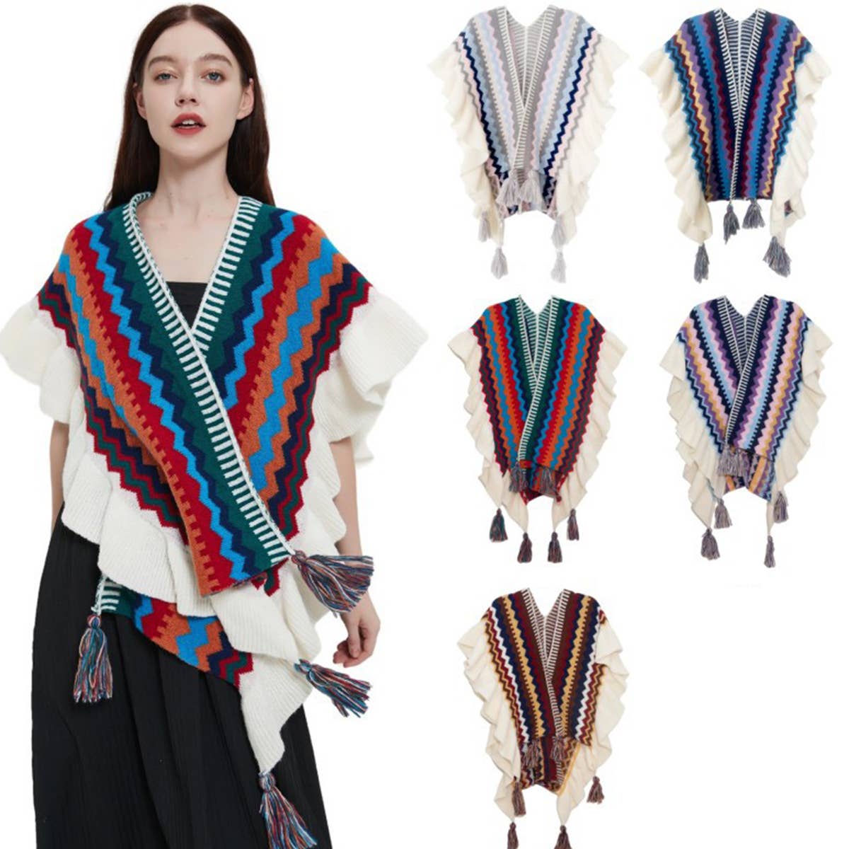 Knit Cape Shawl - Travel Wrap for Fall & Winter