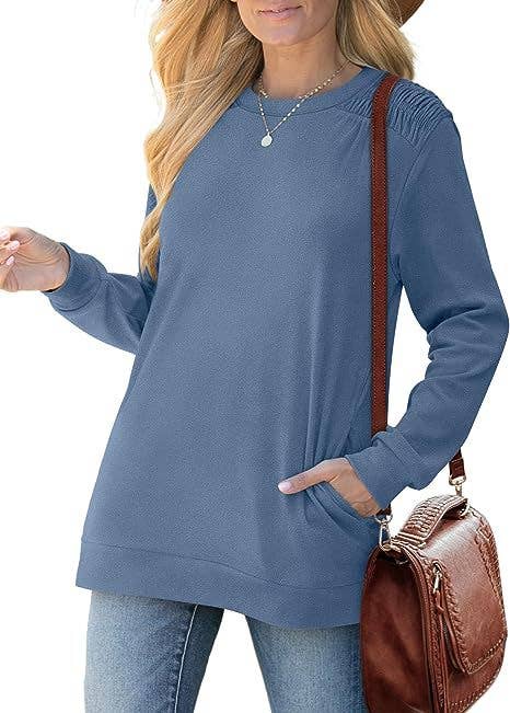 Solid-color pocket long-sleeved loose hoodie