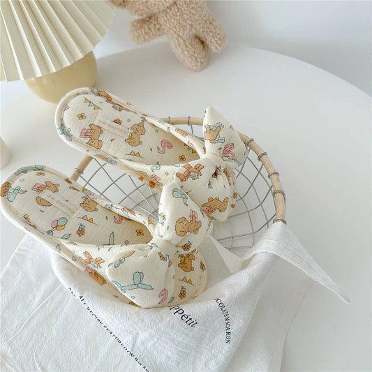 BIRTHDAY DOG BOWKNOT WOMEN'S HOME SLIPPERS_CWMM2971