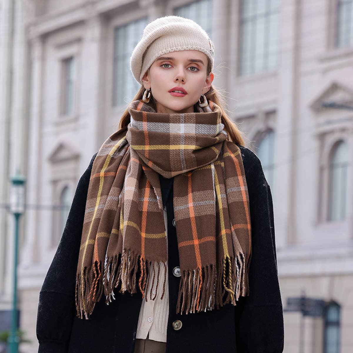 Women's Double Face Plaid Scarf - Winter Warmth