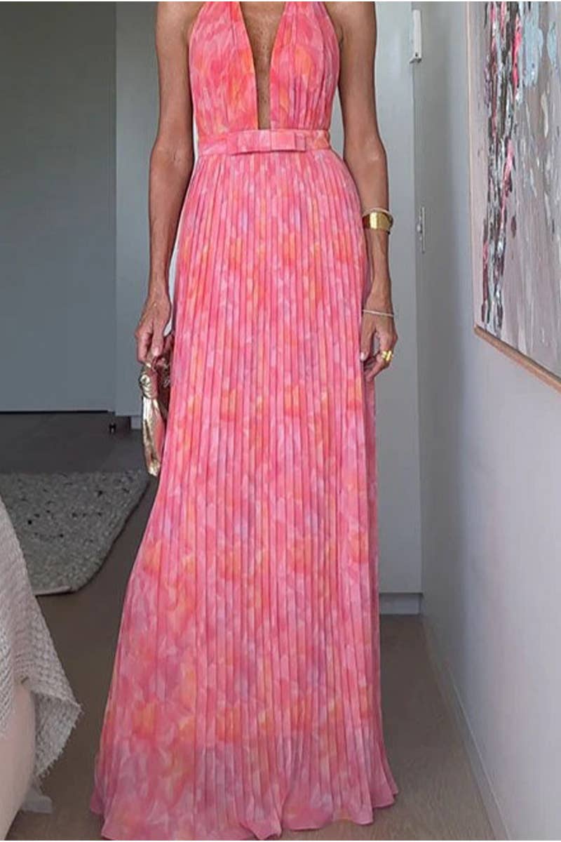 CWDMD5532_SUMMER NEW SEXY DEEP V STRAPPY BACKLESS DRESS