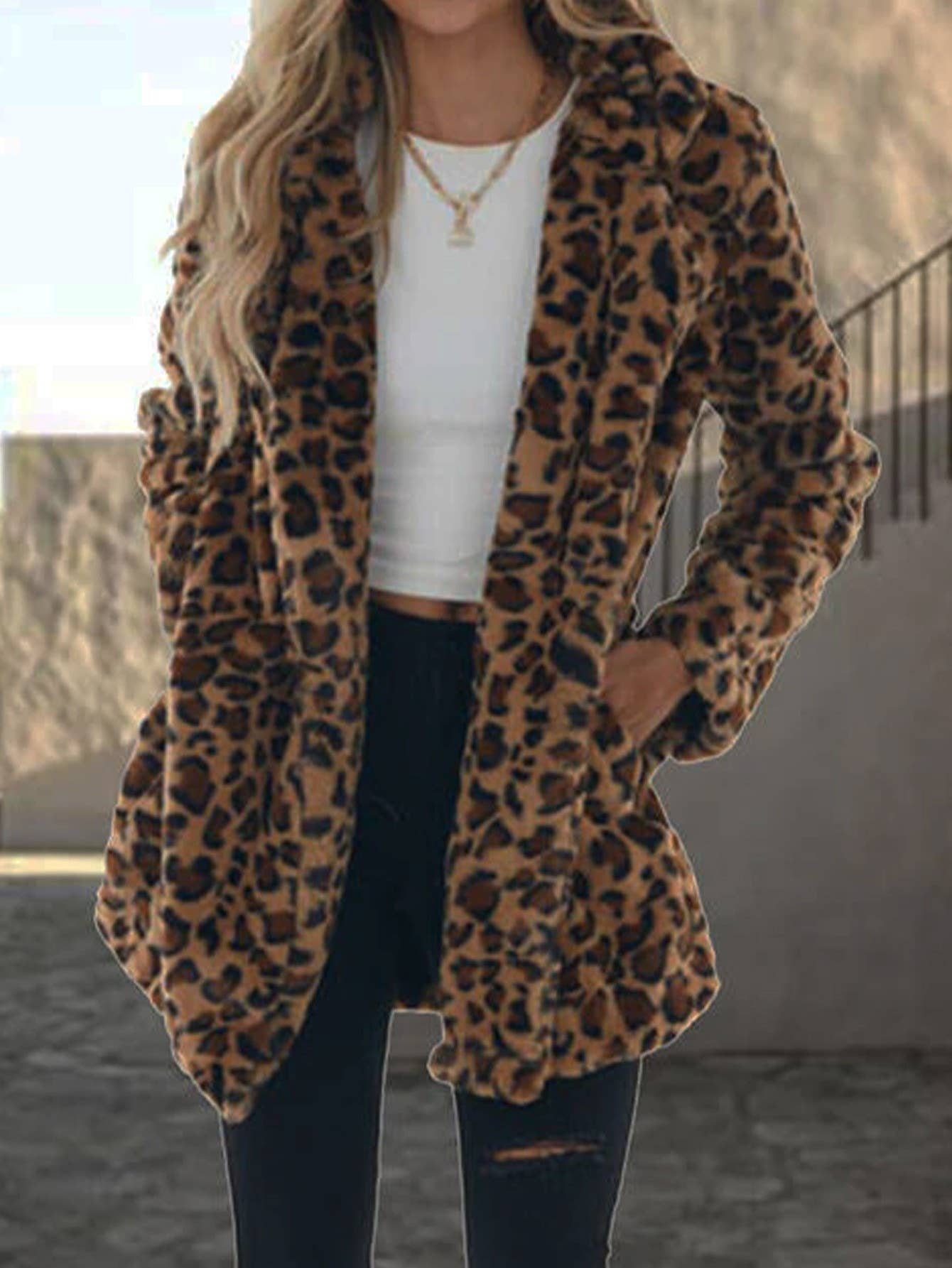 LEOPARD PRINT STYLE RABBIT HAIR STYLE LOOSE COAT