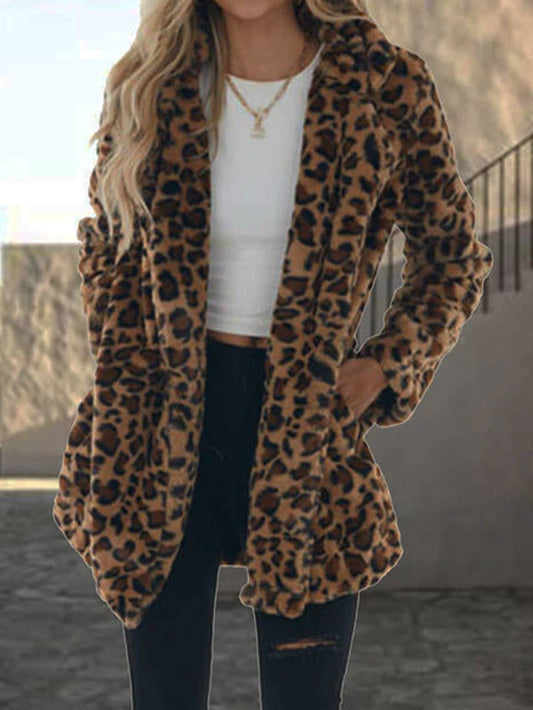 LEOPARD PRINT STYLE RABBIT HAIR STYLE LOOSE COAT