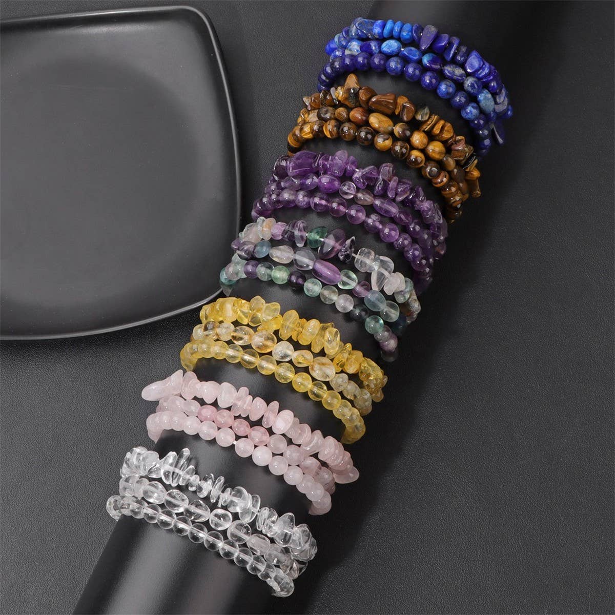 CWAJE4300_CANDY COLORED GRAVEL FASHION LAYERED BRACELET