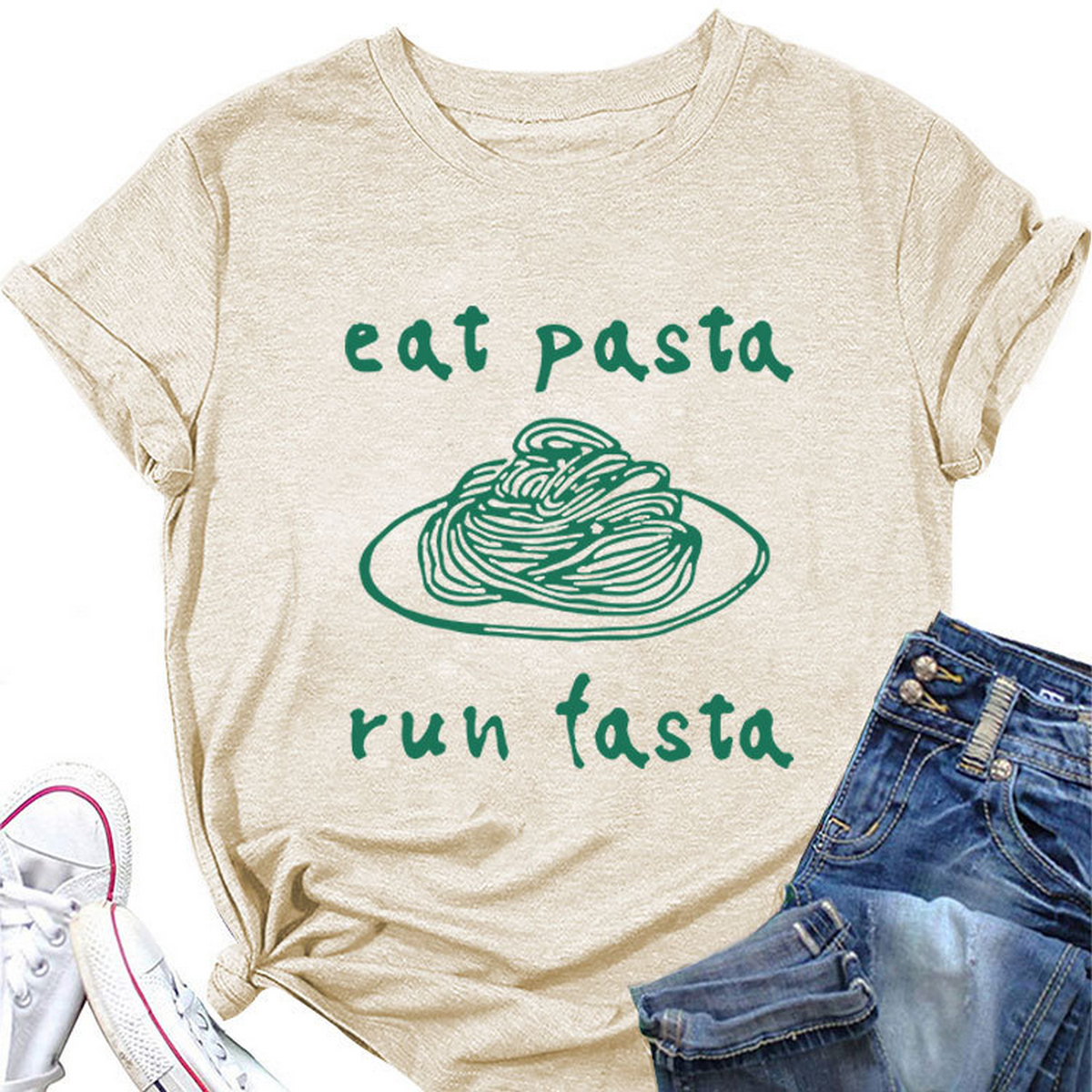Trendy Women¡¯s Short Sleeve Tee ? Eat Pasta Run