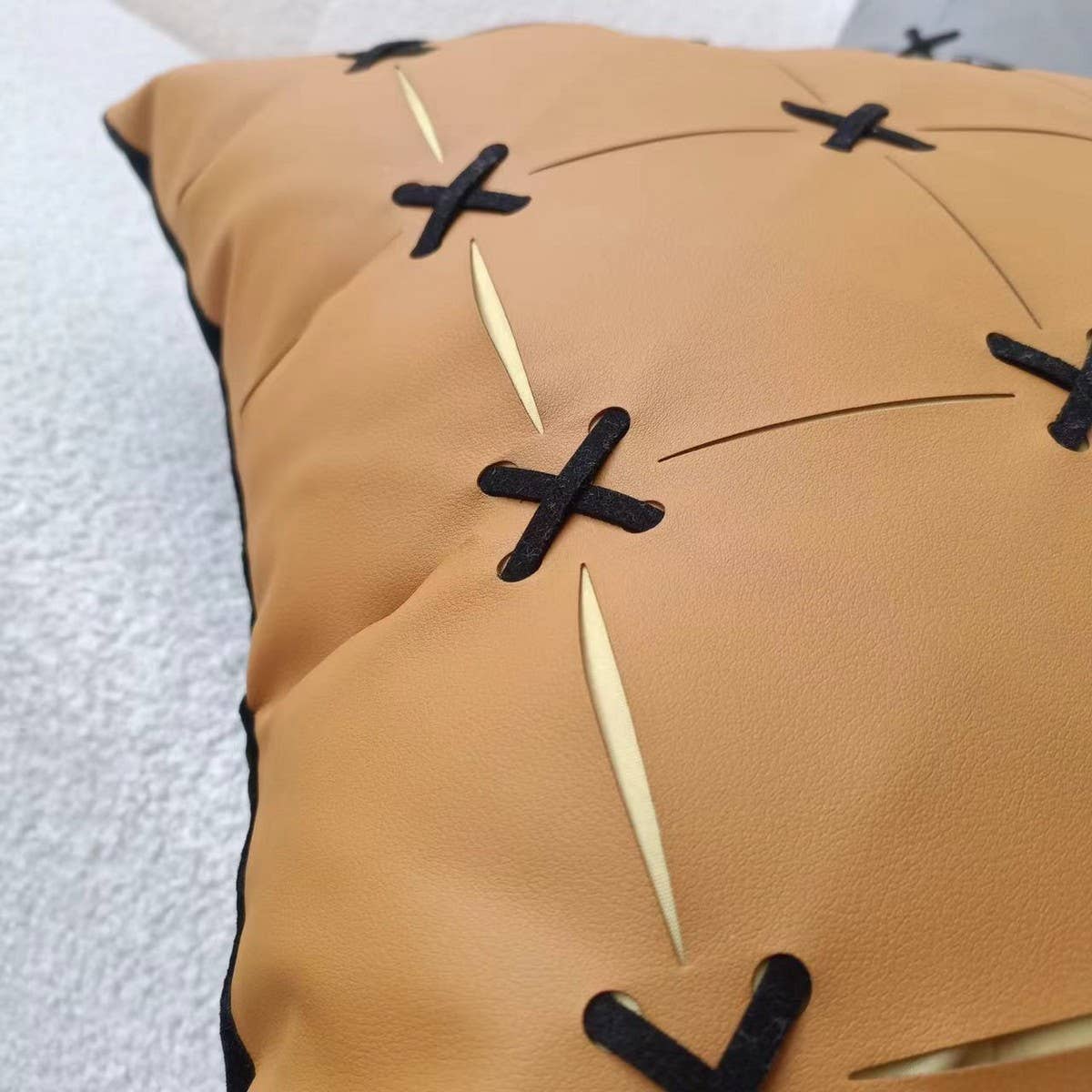 SIMPLE  LEATHER SPLICING THROW PILLOW CASES