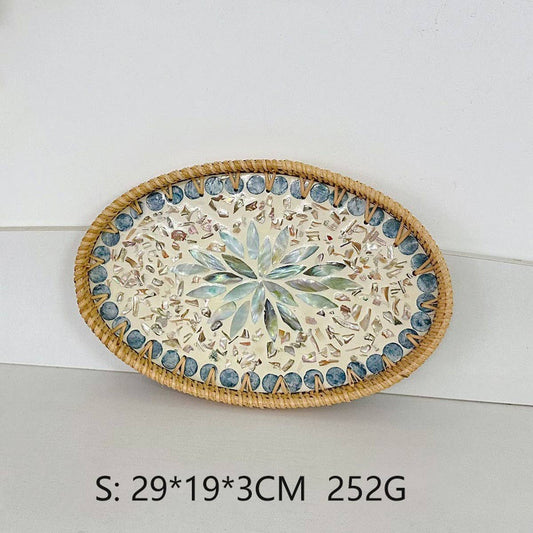 RATTAN OVAL FRUIT TEA SHELL TRAY STORAGE BASKET_CWMM4506