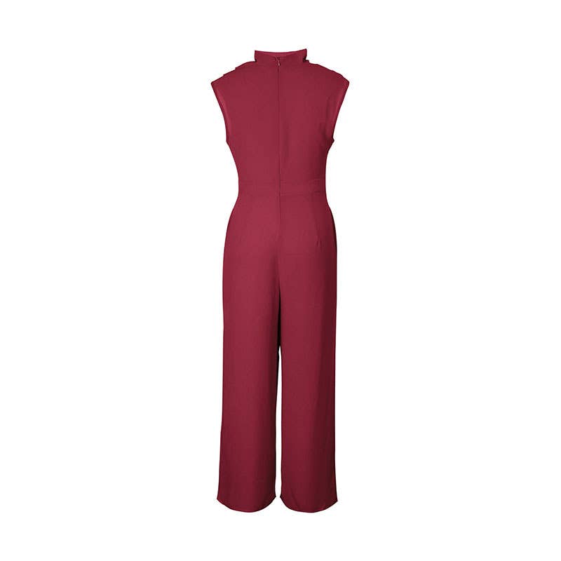 SOLID COLOR SWING NECK JUMPSUIT WITH SLEEVES