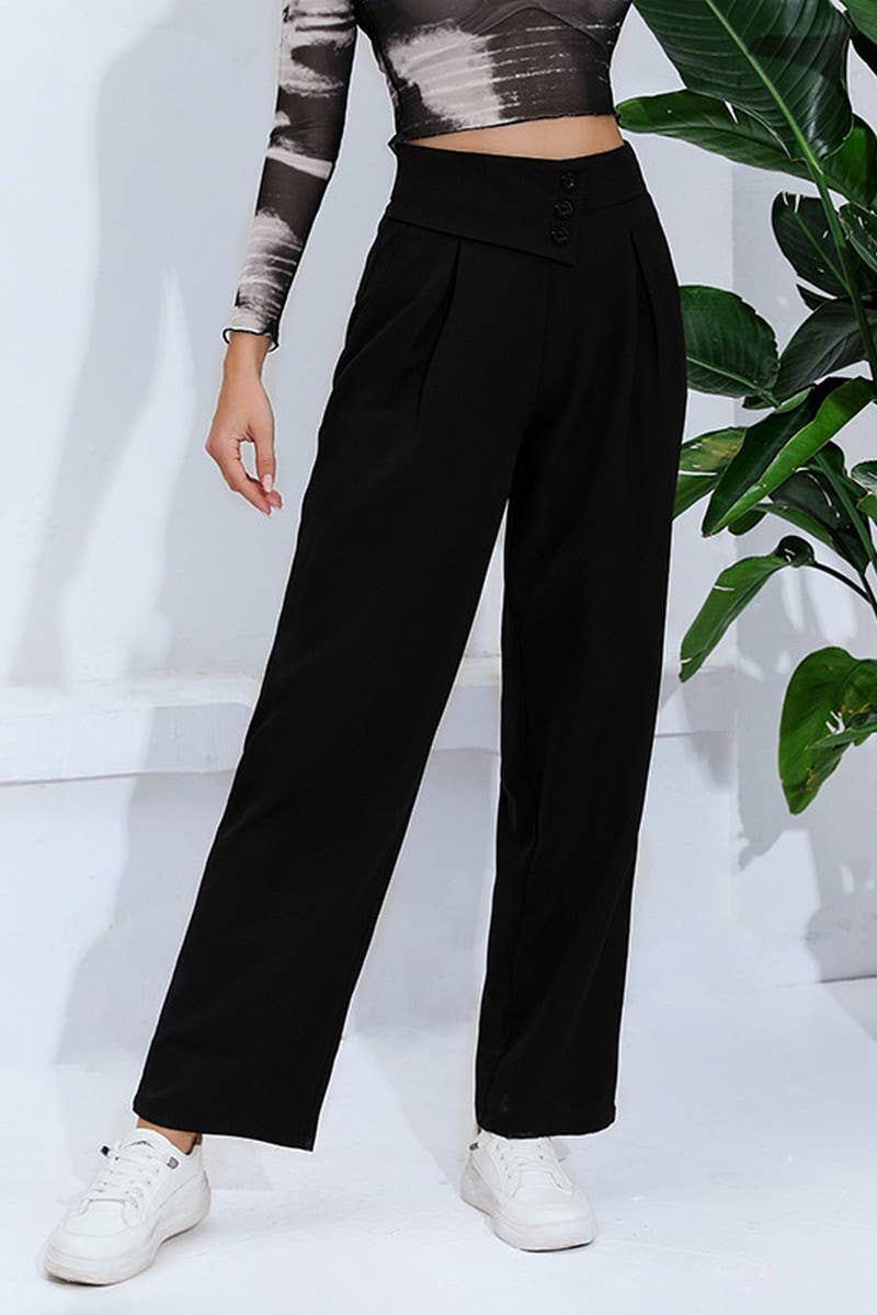 Solid color high-waisted commuter suit pants