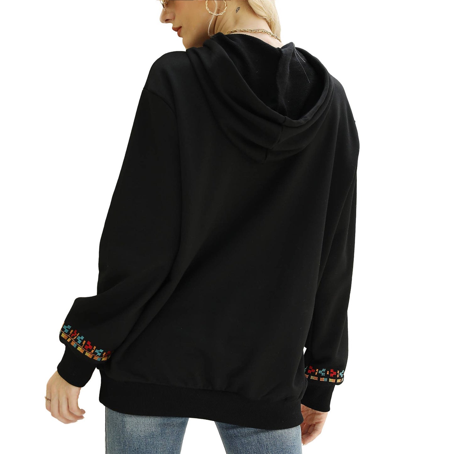 STYLISH EMBROIDERED HOODIE WITH LOOSE PULLOVER