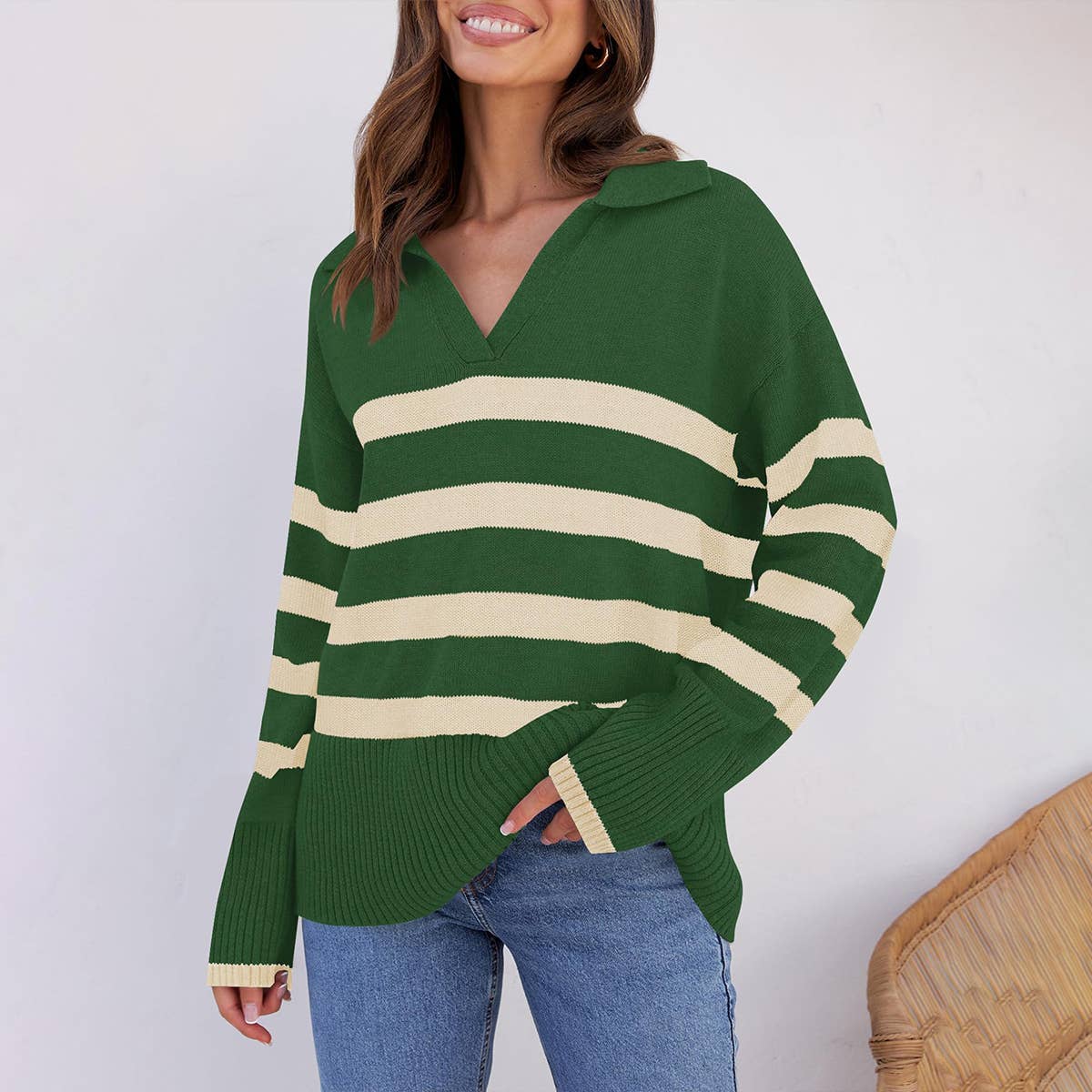 IT'S A STRIPED SWEATER WITH A STRIPED LAPEL