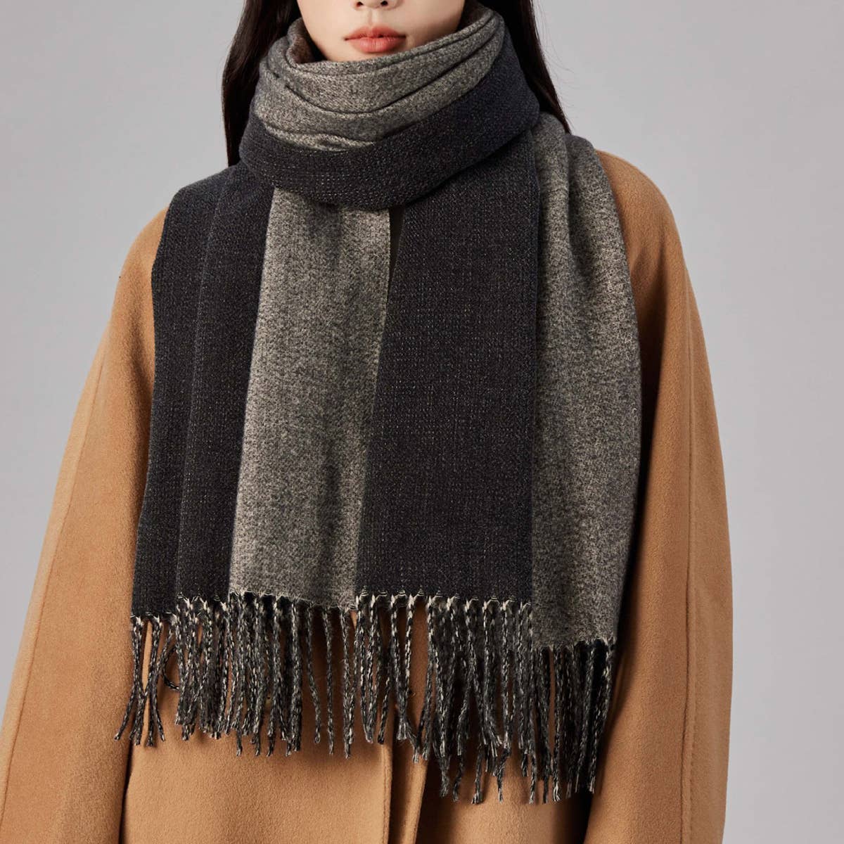 Two-Tone Faux Cashmere Scarf - Stylish Warm Fall