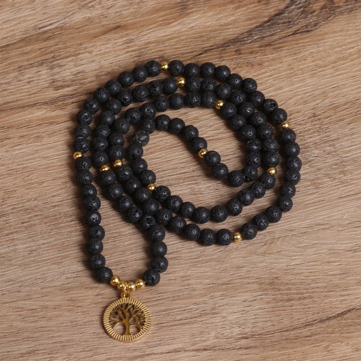 108 GOLDEN TREE OF LIFE PENDANT BEADED BRACELET_CWAJE3943