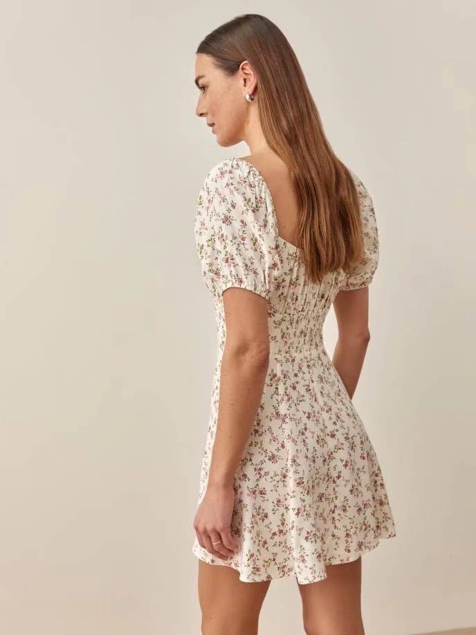 VINTAGE PLEATED PUFFY SLEEVES SQUARE NECK FROCK