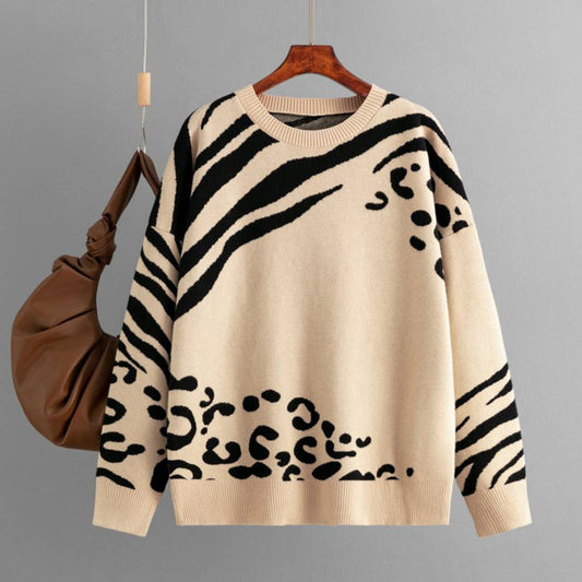 AUTUMN/WINTER LEOPARD PRINT LONG-SLEEVED SWEATER