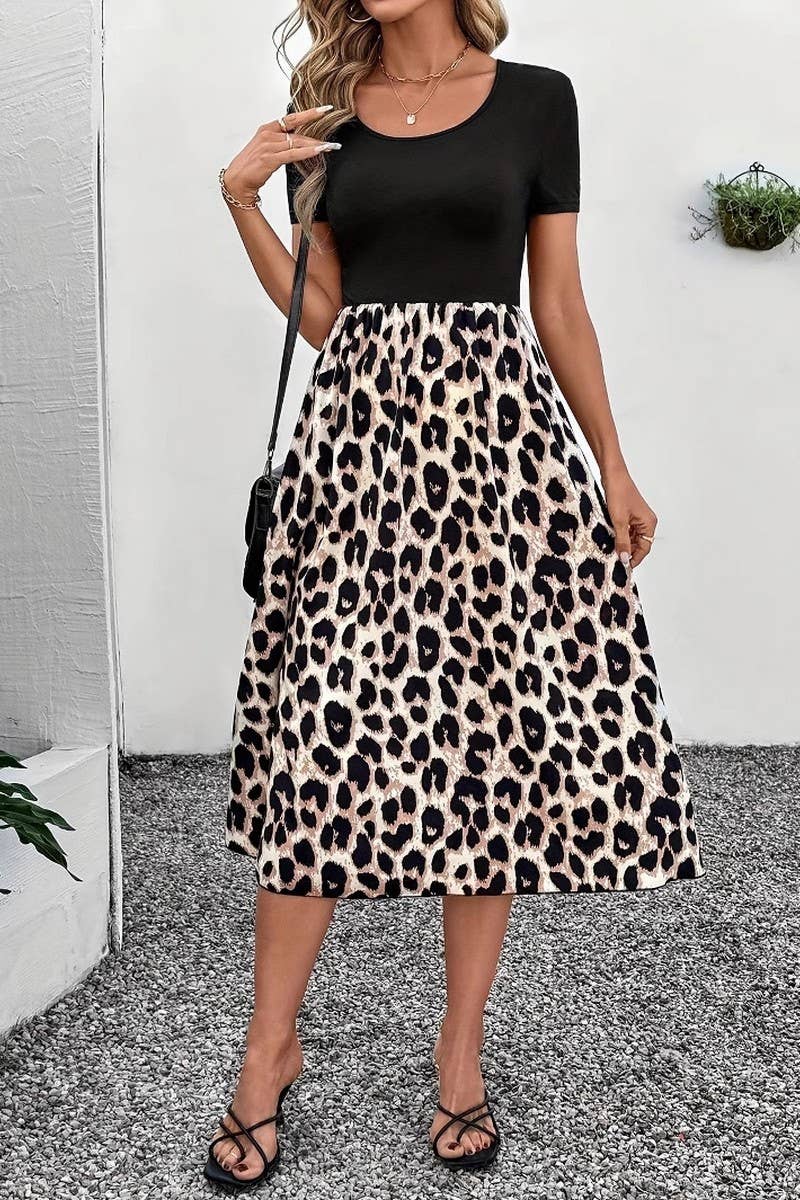 CWDMD6331_SUMMER NEW PRINT STITCHING ELEGANT DRESS