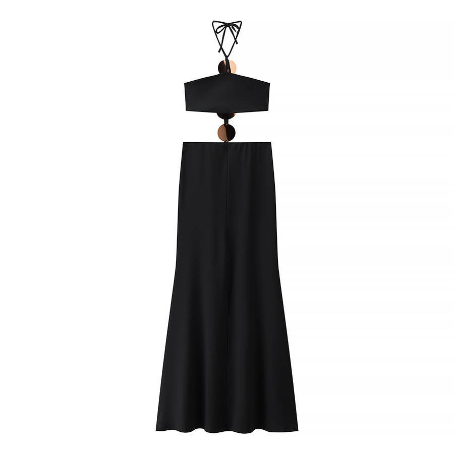 One-shoulder cutout halter sequined dress