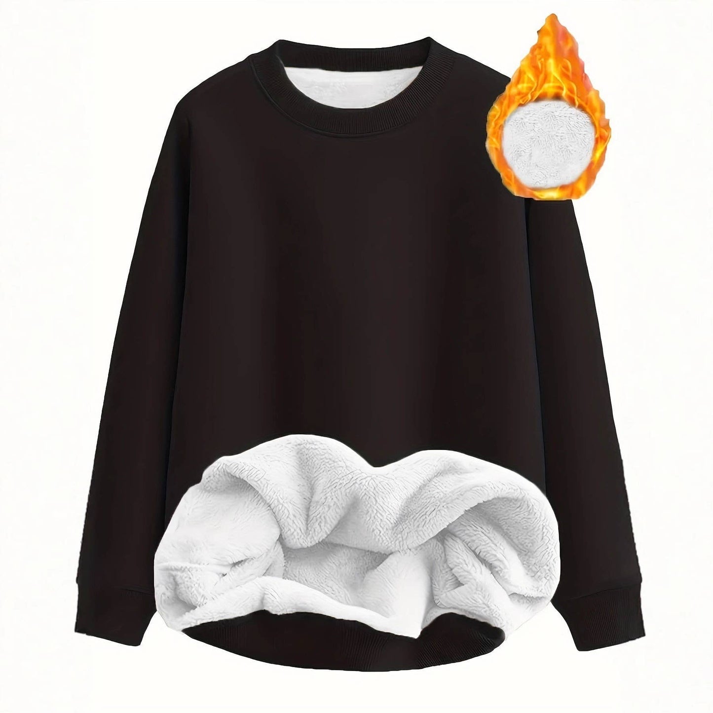 Solid-color fleece round-neck pullover hoodie