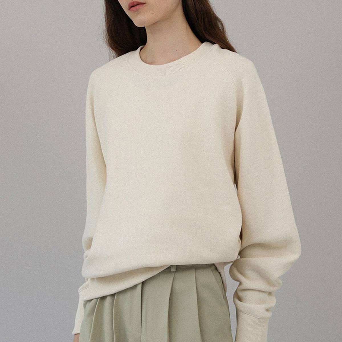 SOLID COLOR LOOSE PULLOVER CREW-NECK HOODIE