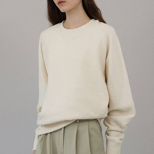 SOLID COLOR LOOSE PULLOVER CREW-NECK HOODIE