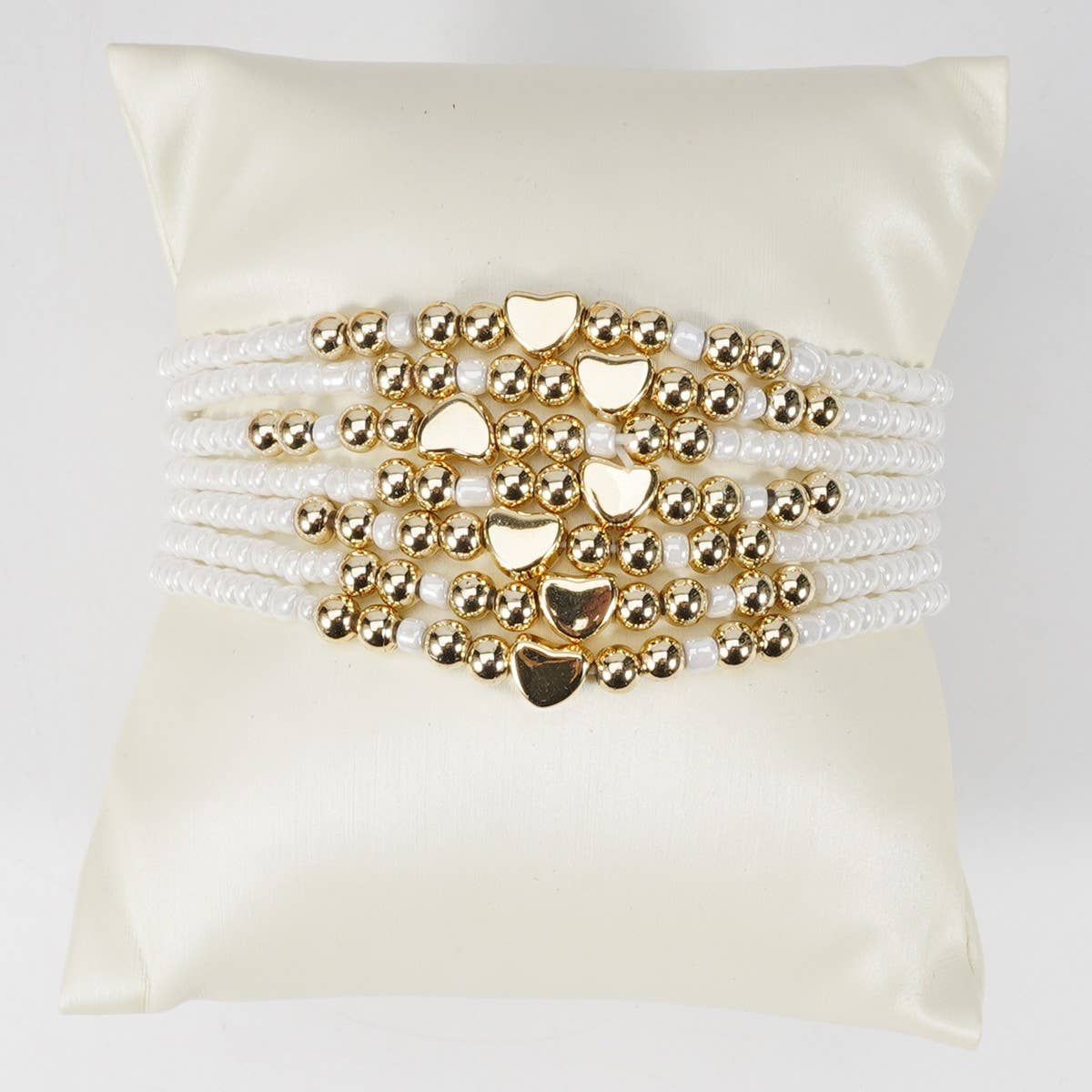 CWAJE05685_BOHO HEART MULTI LAYER ELASTIC BEADED BRACELET