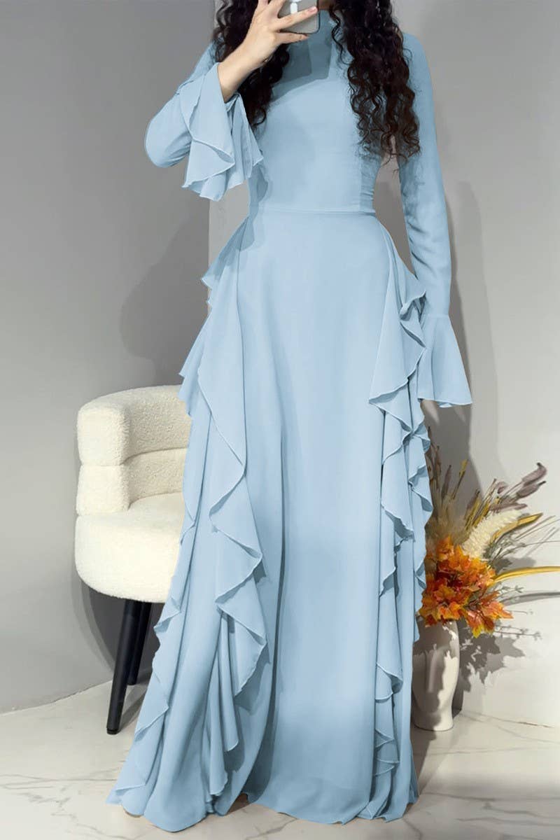 CWDMD6445_CASUAL HIGH WAIST TRUMPET SLEEVE DRESS