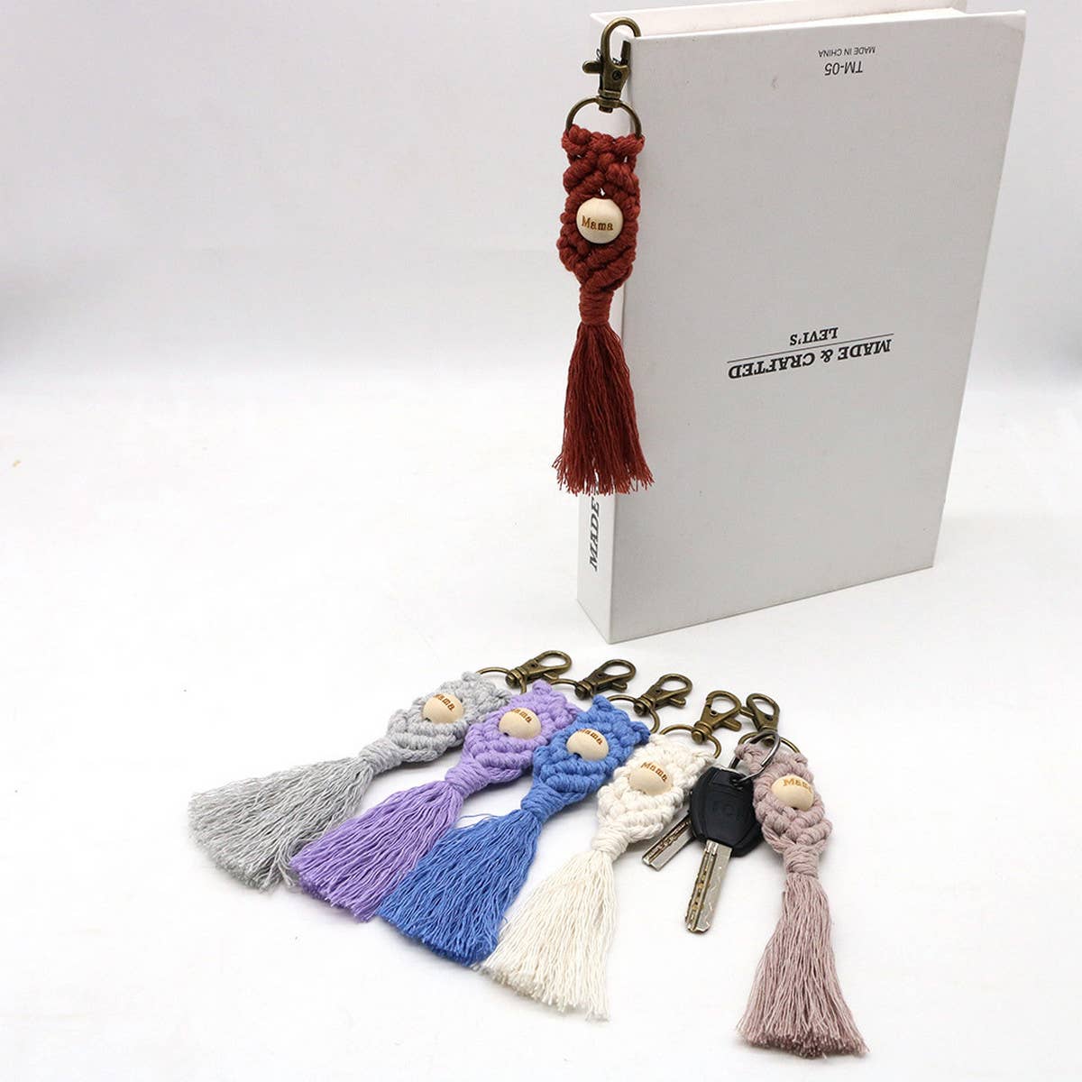 LETTER PENDANT COTTON ROPE BRAIDED KEYCHAIN