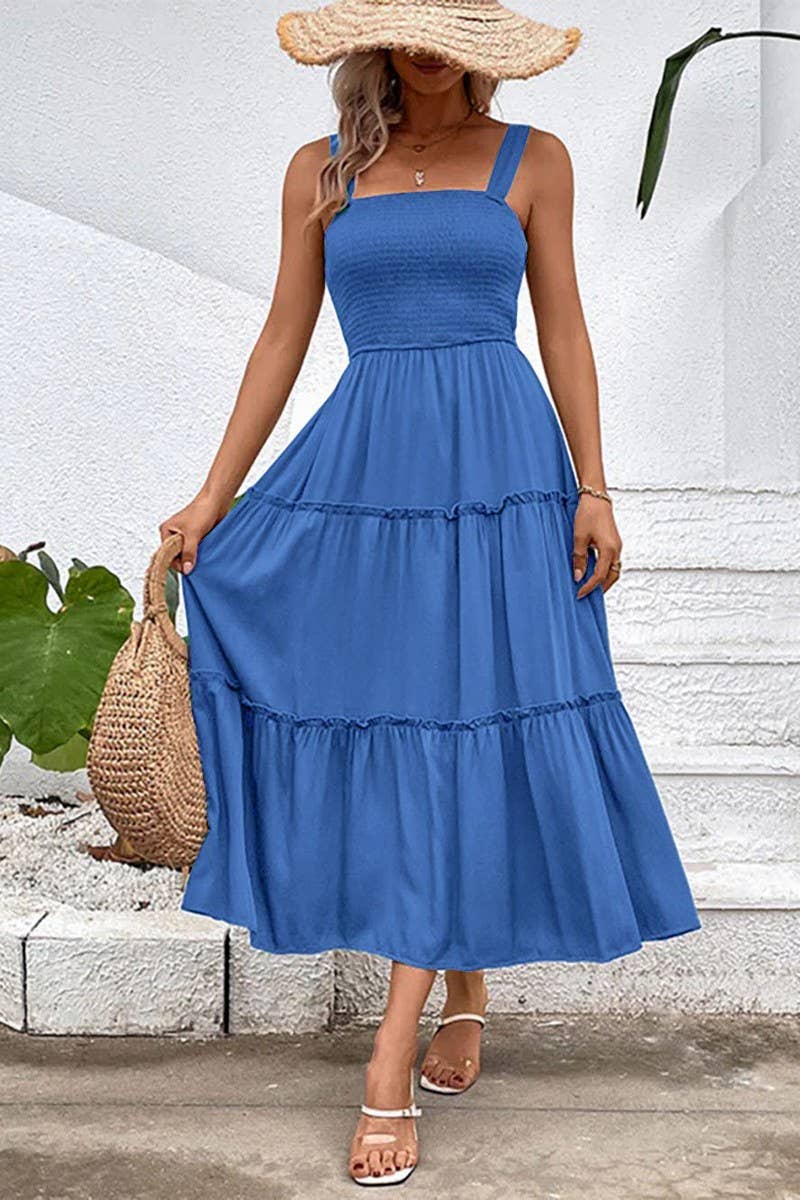 CWDMD4874_SOLID COLOR SQUARE NECK SUSPENDER DRESS