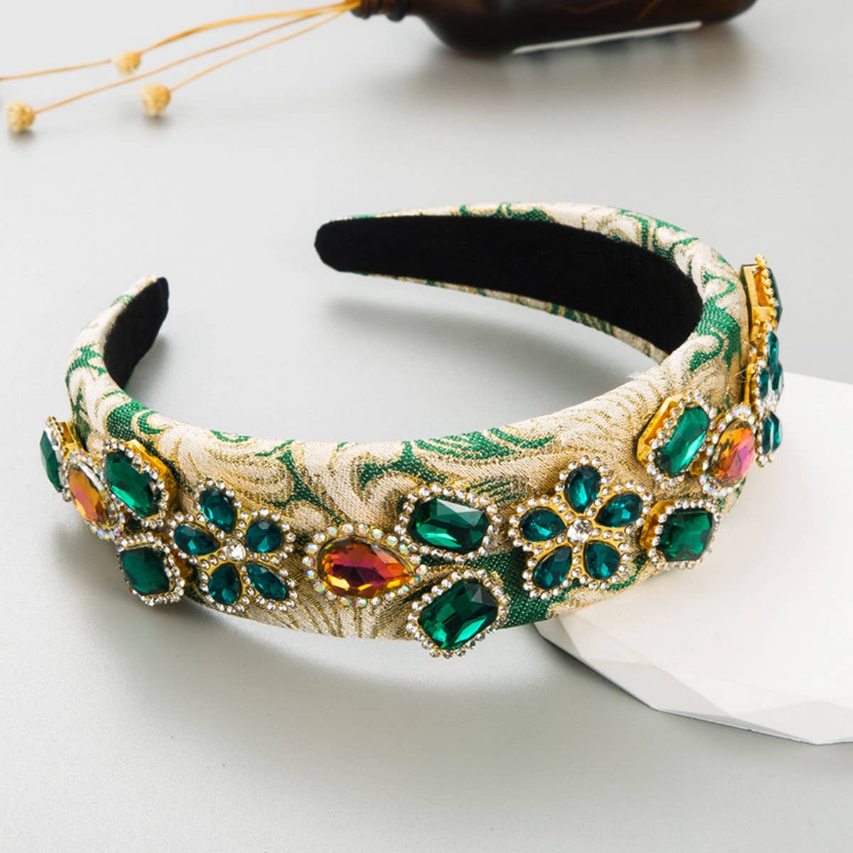 VINTAGE EMBROIDERED FABRIC WIDE BRIM HEADBAND