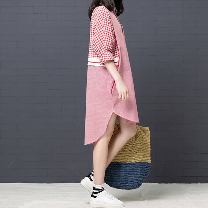 Fashion temperament plaid loose shift dress