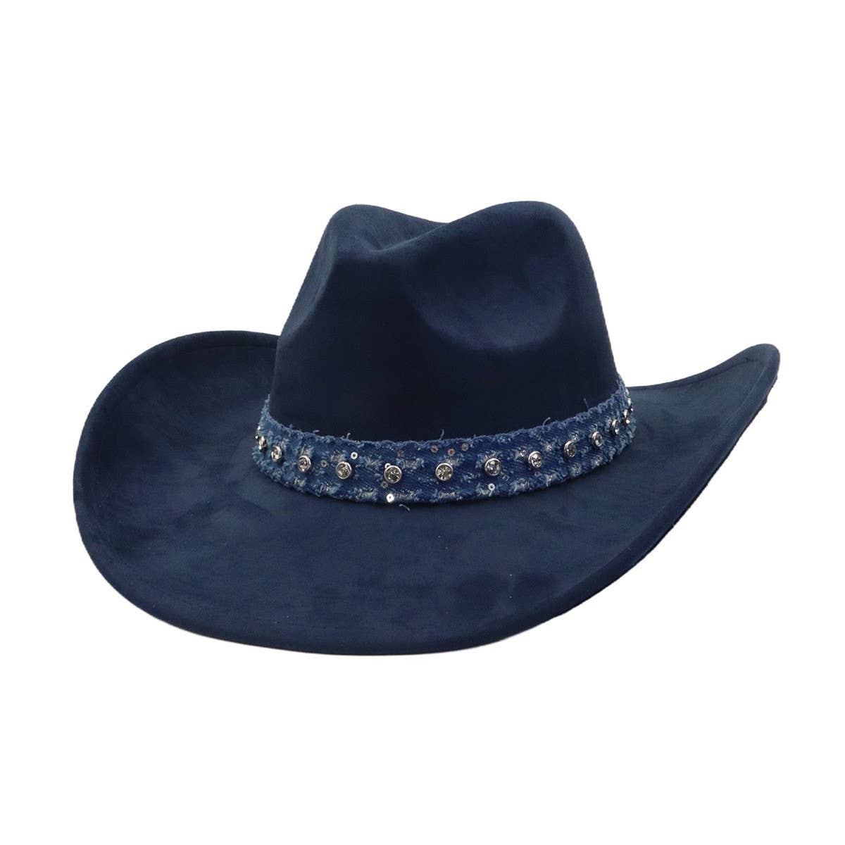 Unisex Suede Cowboy Hat with Leather Belt Detail_CWAH04494