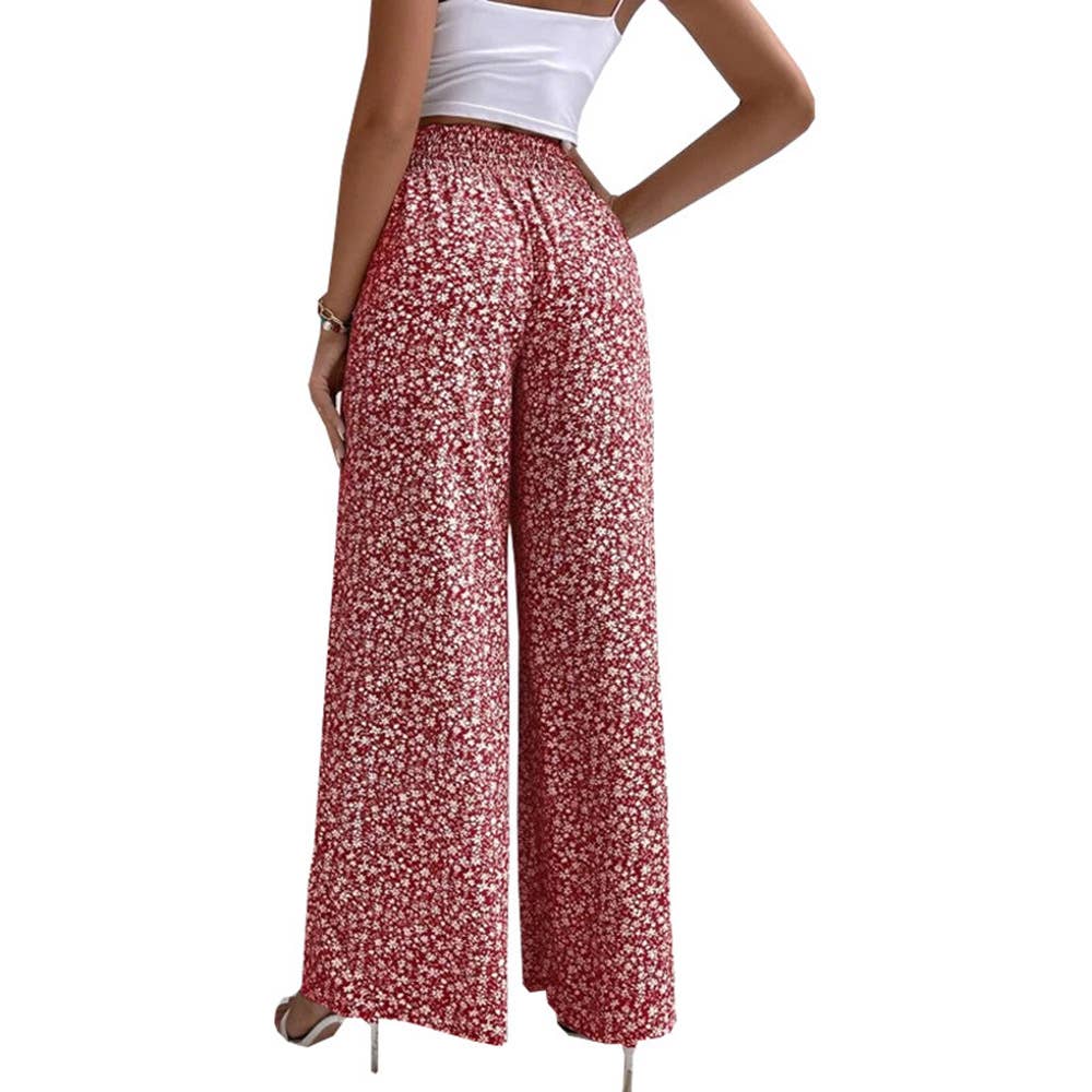 Printed waist waist casual wide-leg pants