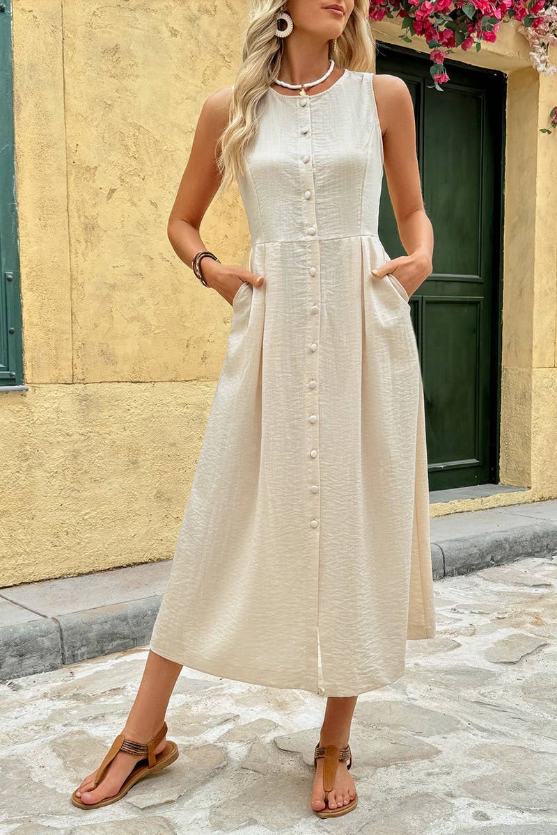 CWDMD5817_SLEEVELESS CREW NECK SOLID ELEGANT DRESS