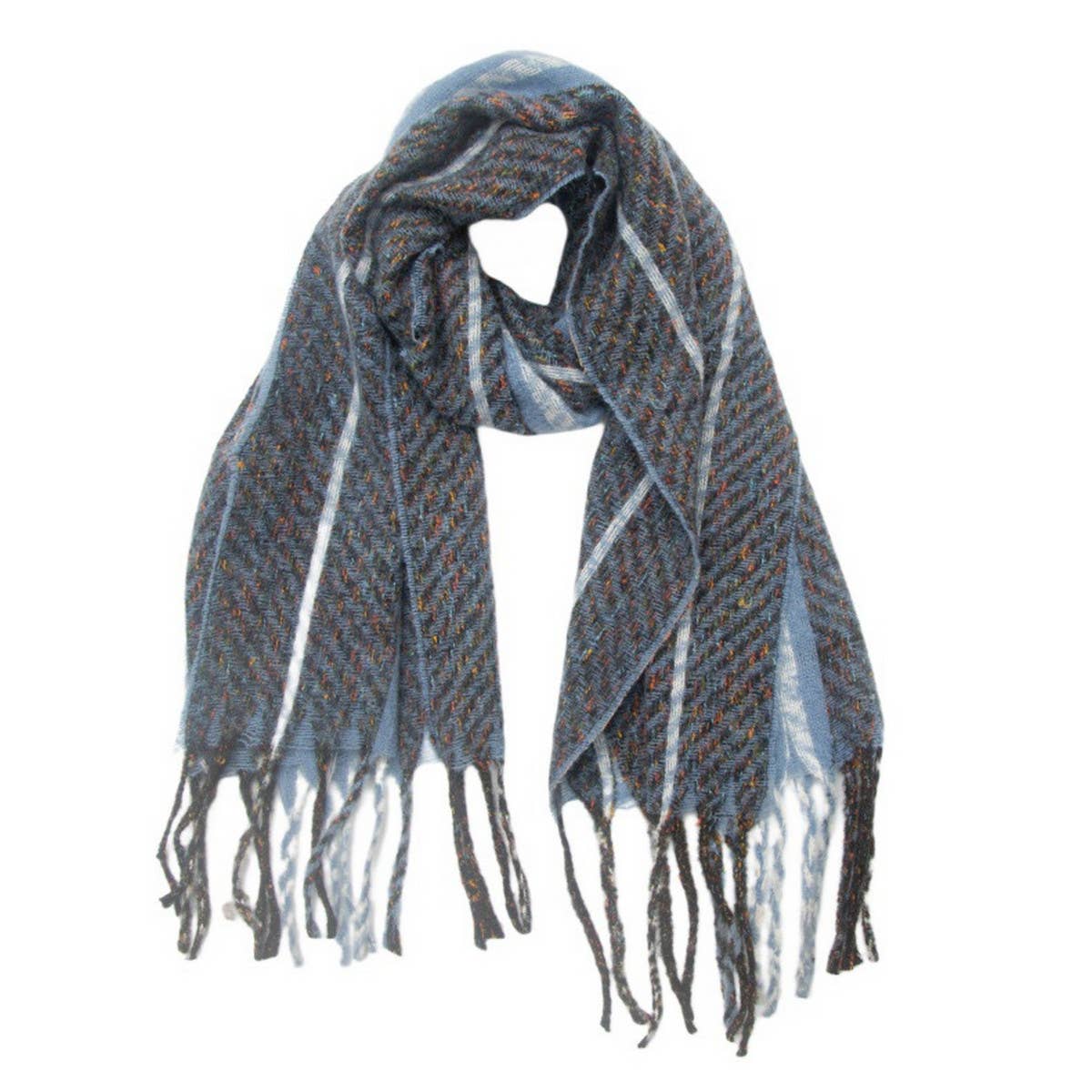 Striped Fringe Scarf ??Winter Knitted Shawl_CWASC0880